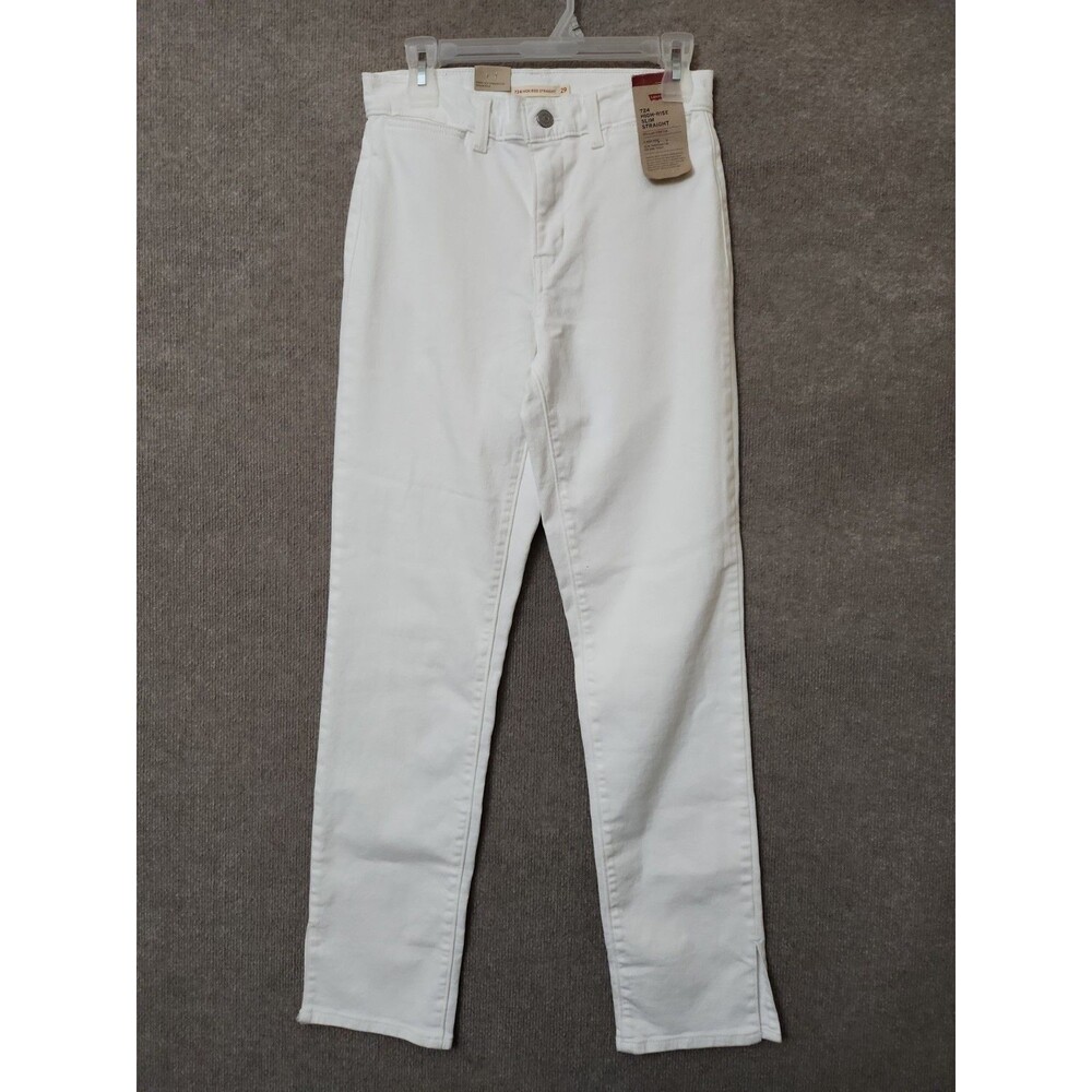 Levis 724 High Rise Slim Straight Jeans Womens 29 White Slit Stellar Stretch NEW